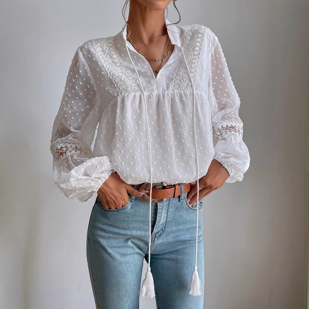 INES Camisa Elegante em Renda